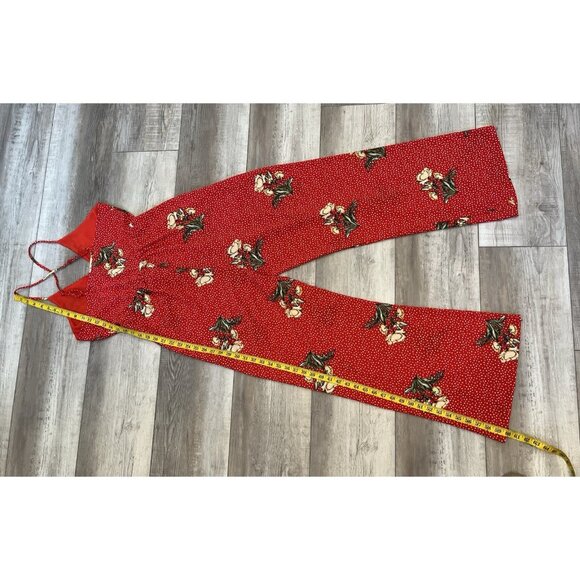 Socialite Wrap Jumpsuit w/ leg slits NWT Sz Large, Red White Polka Dot Floral - Picture 15 of 16